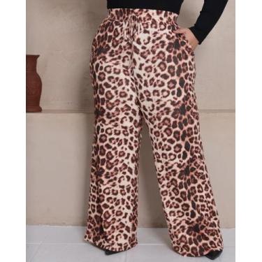 Imagem de Calça Pantalona Plus Size Estampa Animal Print Tam Único - Própria, Ma