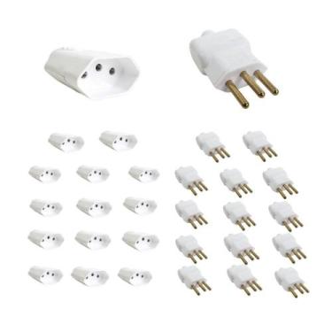 Imagem de Kit 15 Plugue Macho 3 Pinos 2P+T + Tomada Fêmea 10A Branca - Ilumi