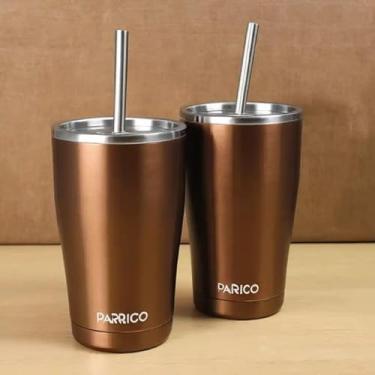 Imagem de Copo Térmico Parede Dupla em Aço Inox Marrom 350ml com Canudo - Estilo Casual