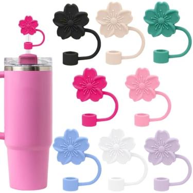 Imagem de AIOMISKO Capas de palha, topos de silicone macio, serve para canudos de 10 mm, compatível com Stanley Cup 30 e 1,134 g, acessórios reutilizáveis à prova de poeira, coroa de laço de flor, coração de