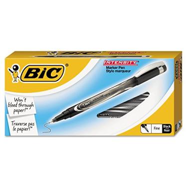 Imagem de BIC Caneta permanente Intensity Pro, ponta fina (0,5 mm), preta, cor negrita e duradoura, 12 unidades