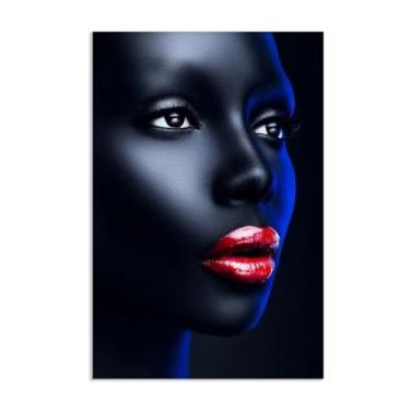 Imagem de Pintura em tela de mulher africana moderna, arte de parede, escandinava, negra, africana, meninas, pôster, impressões, para decoração de casa, presente 80 x 50 cm (31 x 20 pol), sem moldura