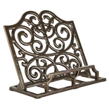 Imagem de JOGREFUL Suporte de livro de receitas, suporte de livro de receitas de ferro fundido, suporte de livro de receitas vintage de cozinha, suporte de descanso de leitura para cavaletes, balcões, livros