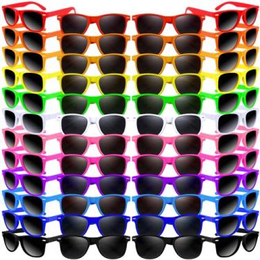 Imagem de Oleitodh Pacote Com 60 Óculos De Sol Neon Para Crianças, Brindes Para Festa A Granel, 10 Cores, Óculos De Sol Neon Para Festa, Estilo Anos 80, Óculos De Sol Coloridos E Inovadores, Óculos De Sol Leg