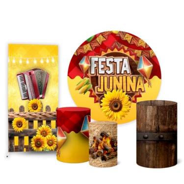 Imagem de Trio Capas Cilindro + Painel Redondo Sublimado + Lateral Festa Junina (K2FJN0037)