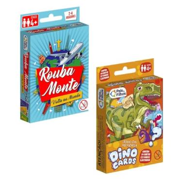 Imagem de Kit 2 Jogos de Cartas Memória Dino Cards + Rouba Monte Volta ao Mundo Pais e Filhos 7221+7533