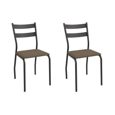 Imagem de Cadeira Sala de Jantar Bali 2C141PRF Aço Kit 2 Un Preto/Suede Cappuccino - Kappesberg