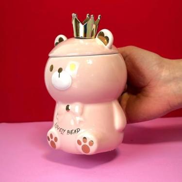 Imagem de Caneca Porcelana 3D com Tampa e Colher Ursinho Rosa