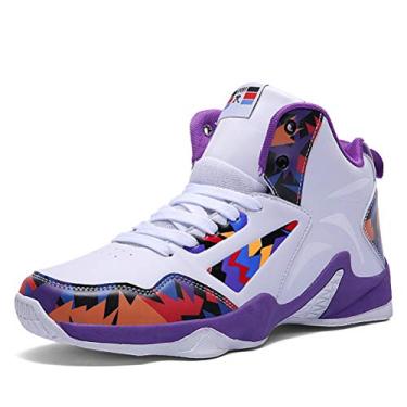 Imagem de Tênis de basquete feminino WILTENA estilo de vida unissex, cano alto, antiderrapante, masculino, esportivo, corrida, caminhada, White-purple, 8 Women/6.5 Men