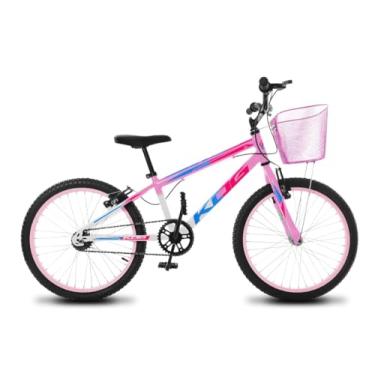 Imagem de Bike Infantil Feminina Aro 20 Marca KOG – Quadro e Aro em Alumínio, Cestinha Pink, Freios V‑Brake,Branco Rosa