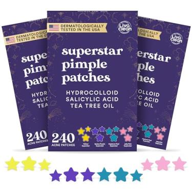 Imagem de LivaClean 720 CT (3 Pack of 240) Superstar Pimple Patch for Face - Salicylic Acid & Tea Tree, Hydrocolloid Acne Patch, Pimple Patches Star Cute Zit Patches - 3 Sizes
