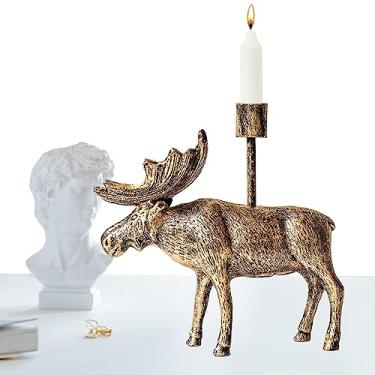 Imagem de Castiçal de alce - Castiçal de alce de mesa romântico retrô - Suporte de vela em forma de alce, mesa de sala de estar para casamento em casa Bairong