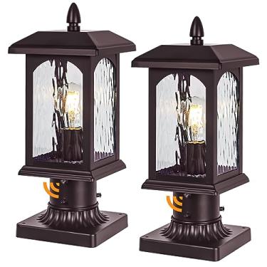 Imagem de FILIYANO Iluminação De Poste Externa Brown Dusk To Dawn - Pacote Com 2 Unidades Bronze Polido A Óleo Base Para Montagem Em Píer, Rústica Fio, Lanterna Pilar À Prova D'Água Áreas Externas, Caminho, P