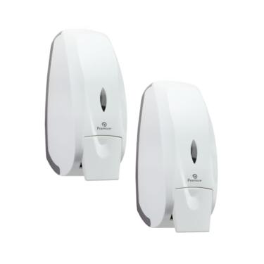 Imagem de Kit 2 Saboneteira 800ml Dispenser Plástico ABS Alta Resistência Sabonete Líquido Álcool Gel Detergente Botão Push Visor Transparente Banheiro Cozinha Clínica Academia (2, Branco)