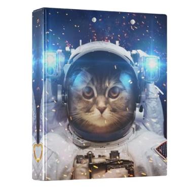 Imagem de Fichário com 3 argolas, astronauta, espaço de gato, 3,8 cm, fichário redondo com 200 folhas para crianças, material escolar, mulheres e homens, escritório, 1 pacote