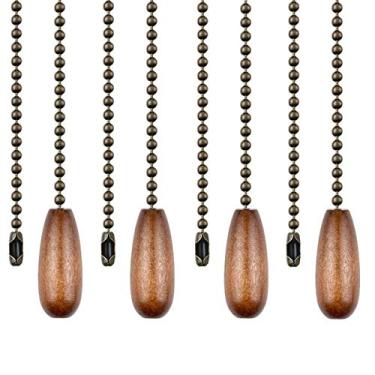 Imagem de DAYONE Corrente de ventilador de teto puxa de madeira nogueira extensão de corrente para ventilador de luz de teto, pacote com 4