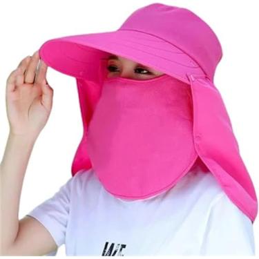 Imagem de Balde Chapéu Mulheres Aba Larga Máscara Facial Sol Chapéu Destacável Pescoço Rosto Flap Rabo De Cavalo Viseira Chapéu Jardim Pesca Caminhadas, 16, A