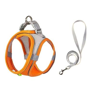 Imagem de Coleira de Cachorro Peitoral Trela Para Cães Cão Cachorros e Gatos Pet Colete Com Guia Malha de Náilon(Laranja,S 3-5kg)