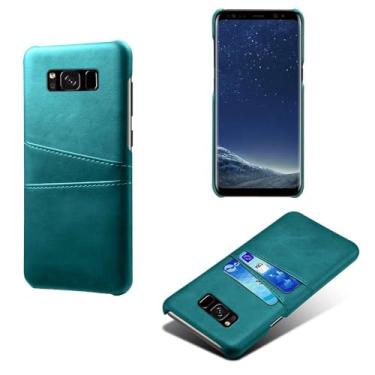 Imagem de Capas Compatível com Samsung Galaxy S8 PLUS,Caso de couro PU-Tampa de telefone a prova de choque com 2 slots de cartão,Proteção anti-impressão digital e anti-gota-Green
