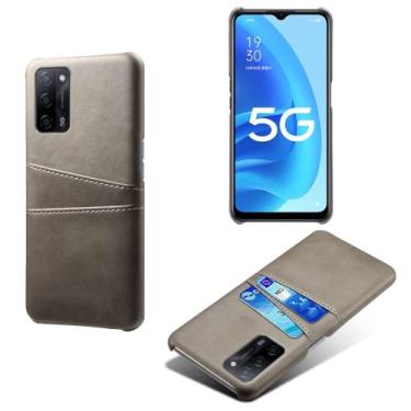 Imagem de Capas Compatível com OPPO A55 5G,Caso de couro PU-Tampa de telefone a prova de choque com 2 slots de cartão,Proteção anti-impressão digital e anti-gota-Grey