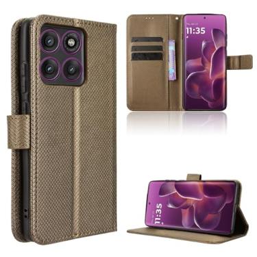 Imagem de Elubugod Capa de couro compatível com Motorola Edge 60 Pro, capa flip de couro PU compatível com Motorola Edge 60 Pro XT2507-1 capa marrom