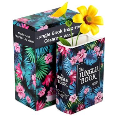 Imagem de Vaso de cerâmica para flores, vaso de flores fofo para livros da selva, decoração de estante estética, decoração para amantes de livros, decoração de casa exclusiva, presentes de livros, plantador de