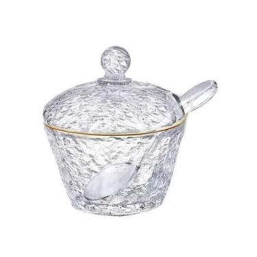 Imagem de Açucareiro de Cristal Martelado com Colher e Tampa com Fio de Ouro Pet