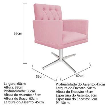 Imagem de kit 02 Poltronas Fernanda Base Giratória de Metal Suede Rosa Bebê - KD