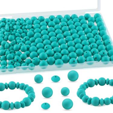 Imagem de Kovict 200 contas de silicone mistas de 12 mm e 15 mm para fabricação de chaveiros, contas de silicone de lentilha de 12 mm para canetas, pulseira, colar, artesanato DIY (turquesa)