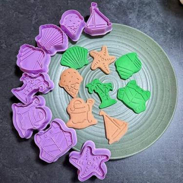 Imagem de Conjunto de cortadores de biscoito de praia, carimbos de biscoito de barco, prensa de biscoitos de concha, moldes de biscoitos de sorvete para assar, conjunto de moldes de biscoito de festa