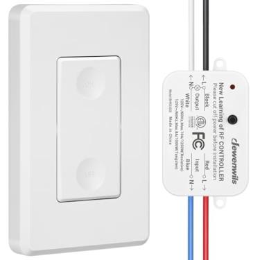 Imagem de DEWENWILS Kit de interruptor e receptor de luz sem fio, sem necessidade de fiação na parede, interruptor de parede de controle remoto luminária para luzes de teto, ventiladores, lâmpadas, intervalo de 100 metros RF, programável