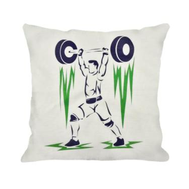 Imagem de Sudaporn Capa de almofada de halterofilismo para casa, academia, escritório, decoração de linho, esportes, halterofilismo, presentes de academia para perda de peso, amantes de esportes, powerlifting