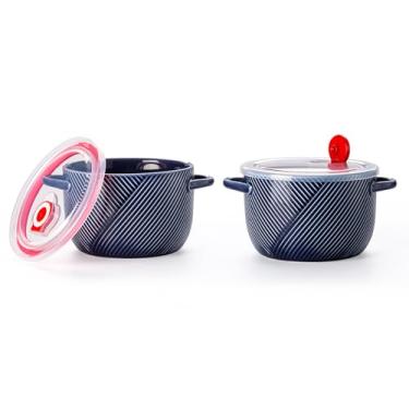 Imagem de Adewnest Tigelas de sopa de cerâmica com tampa e alça: Recipientes de cozinha grandes de 947 ml para preparação de refeições de cebola francesa cereais ramen aveia dormitório sala de estar única