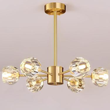 Imagem de Lustre De Cristal Moderno Lustre De Teto Dourado Luz Pendente De Latão Luminárias Pendentes Para Sala De Jantar Sala De Estar Quarto, Gold, 6 lights