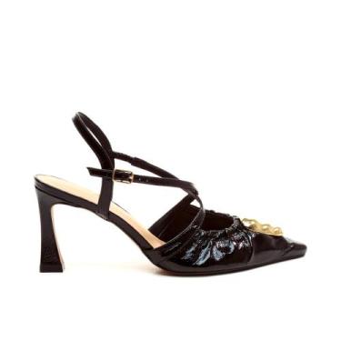 Imagem de Slingback Couro Preto Salto Médio Cecconello 2640009-3, 39, Preto