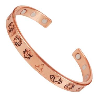 Imagem de Touchstone Pulseira de cobre estilo tibetano. Forjada à mão com cobre sólido e de alto calibre para mulheres e homens. Mensagem espiritual budista, ADJUSTABLE, Cobre e latão, Sem Pedra Preciosa