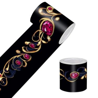 Imagem de HOMETITUTE Papel de parede para decoração de parede com acabamento de parede autoadesivo barroco dourado vermelho para quarto sala de estar moldura de espelho armário de corredor 10 x 496 centímetros