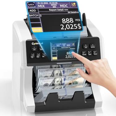 Imagem de CGOLDENWALL Máquina de contador de dinheiro com denominação mista, contador de dinheiro de nível bancário 2CIS/UV/IR/MG, detecção de falsificação, número de série, contagem de valor de moeda MUL
