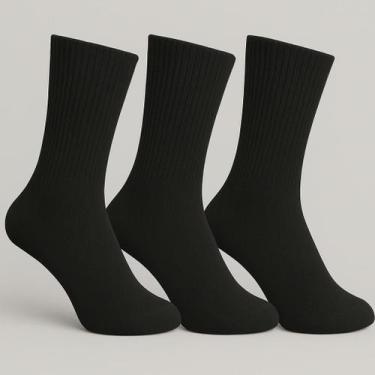 Imagem de Kit 12 Pares Meias Cano Alto Algodão Canelada Unissex  Macia, Durável 