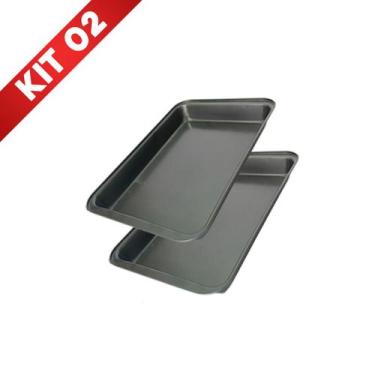 Imagem de Conjunto 2 Assadeiras Forma Teflon Retangular Antiaderente Bolo Pão To
