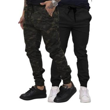 Imagem de Kit 02 Calças Jogger Sarja Premium Masculina Camuflada e Preta - Tbasi