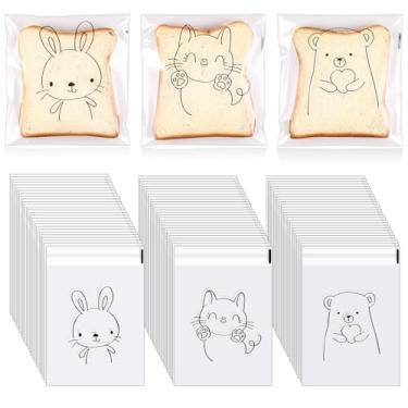 Imagem de LemonRoad 300 sacos de biscoito fofos autoadesivos 15 x 17,8 cm de desenho animado animal celofane sacos transparentes para sanduíche saco de embalagem resselável para pão, padaria, torradas