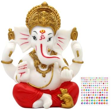 Imagem de alikiki Estátua de ídolo do Senhor Ganesha - 14 cm H Poly Stone Deus Hindu Ganpati Murti para Casa Diwali Templo Mandir Altar Santuário Puja Item Casamento Indiano Decorações Espirituais