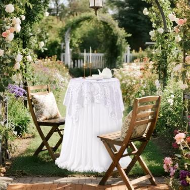 Imagem de Fanqisi Toalha de mesa retangular, toalha de mesa branca, roseta 3D, cetim, 127 x 127 cm, toalha de mesa para decoração de festa de aniversário de casamento, aniversário ao ar livre, cerimônias