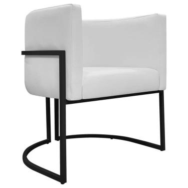 Imagem de Poltrona Decorativa Recepção Luna Base De Ferro Preta - Branco Corino