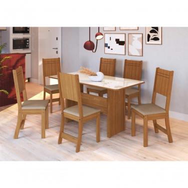 Imagem de Conjunto Sala De Jantar Fidelitá Atenas 150cm Com 6 Cadeiras Freijó/off-white Assento Bege