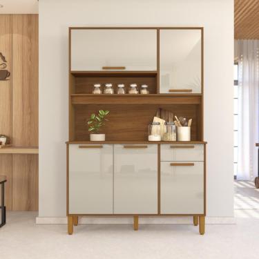 Imagem de Armário De Cozinha Compacta Fidelitá Grécia 120cm 5 Portas 1 Gaveta Com Tampo E Fundo Freijó/off-white