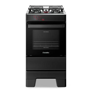 Imagem de Fogão A Gás Esmaltec Mesa Inox Tampa De Vidro Forno 50L Ideal Top Preto 4 Bocas Bivolt