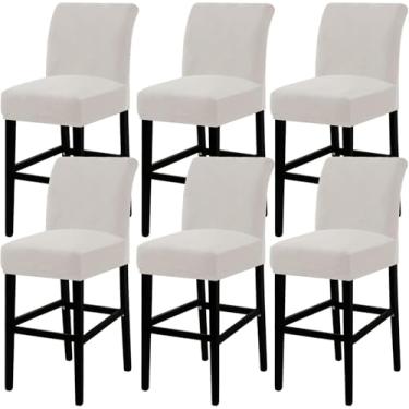 Imagem de Capas De Assento De Banqueta De Bar De Veludo Com Encostos, Capas De Almofada De Banqueta Elásticas Capas De Cadeira De Bar Macias Removíveis Capa De Banco De Bar Elá, White, 6 pieces