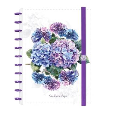 Imagem de Caderno de Disco Inteligente Personalizado Iscool G Floriografia Hortênsias Branco